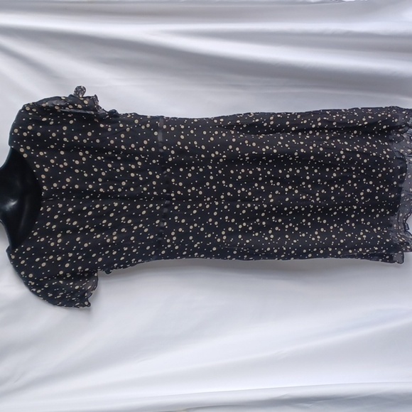 Maggy London silk black cream polka dot dress short flutter sleeve 14, 21" PTP - Picture 6 of 8